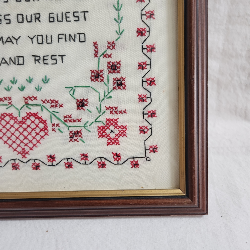 Vintage God Bless Home Completed Cross Stitch Sampler - Picture 4 of 13